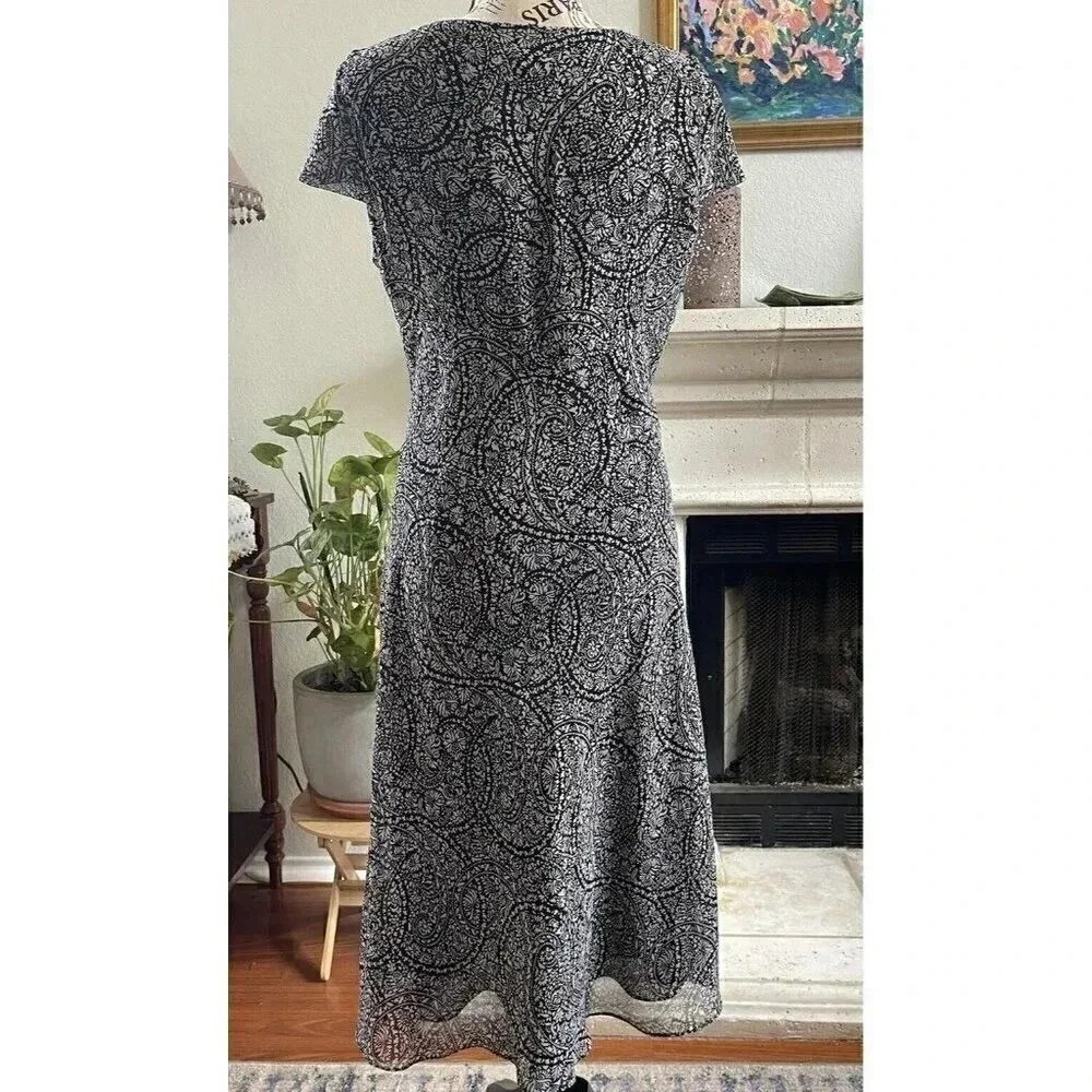 Ann Taylor Paisley Maxi Dress Sheer Overlay Black White‎ Size 8 - Picture 2 of 9